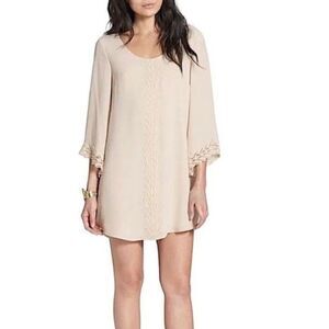 ASTR The Label Women's Cream Ivory Lace Trim Low Back 3/4 Sleeve Mini Dress XS